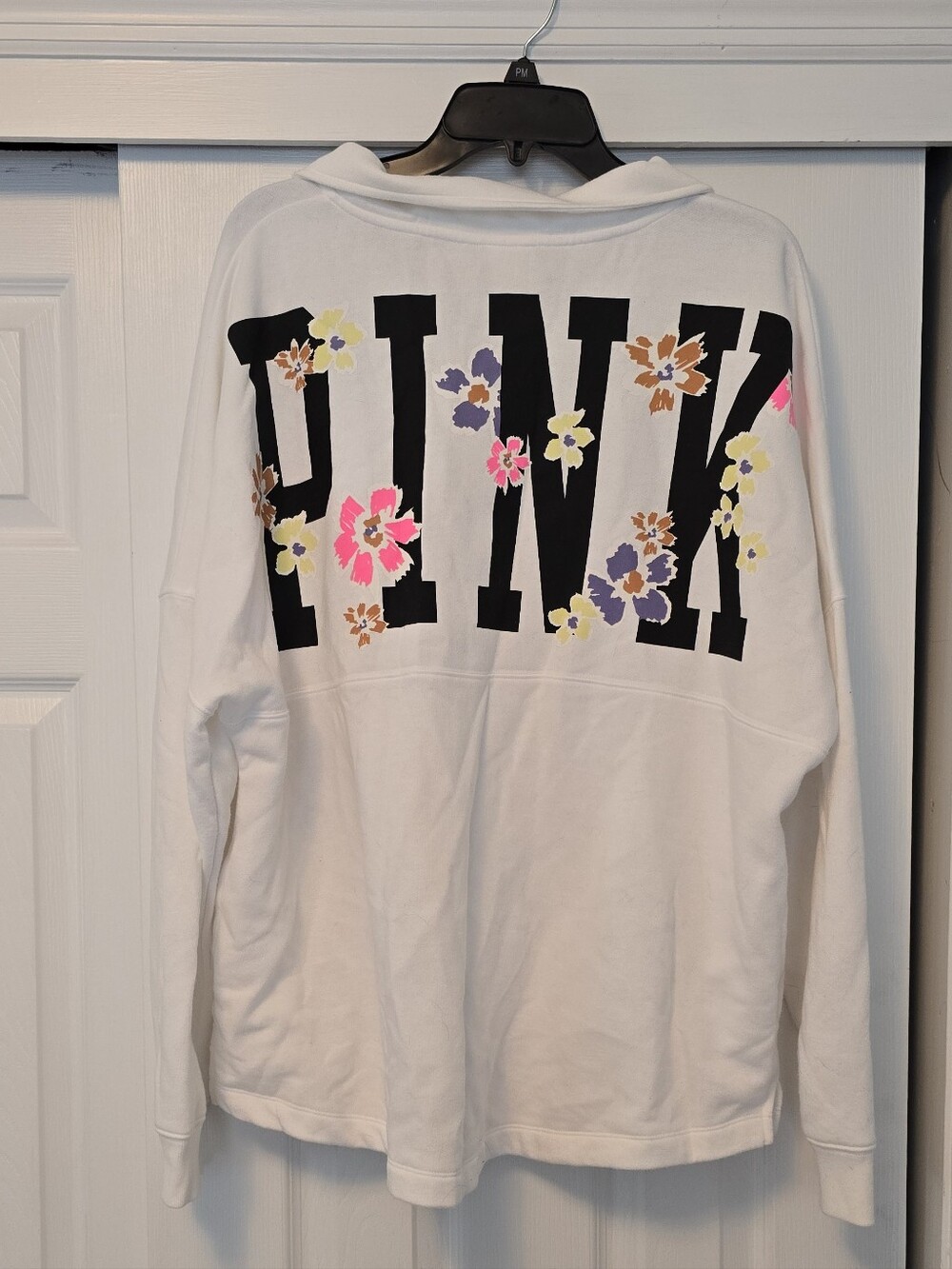 PINK Victoria's Secret White Zip Up with Floral Logo